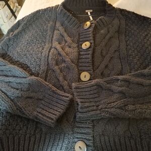 Free People Black Cable Knit Cardigan. Available In LARGE & XLARGE